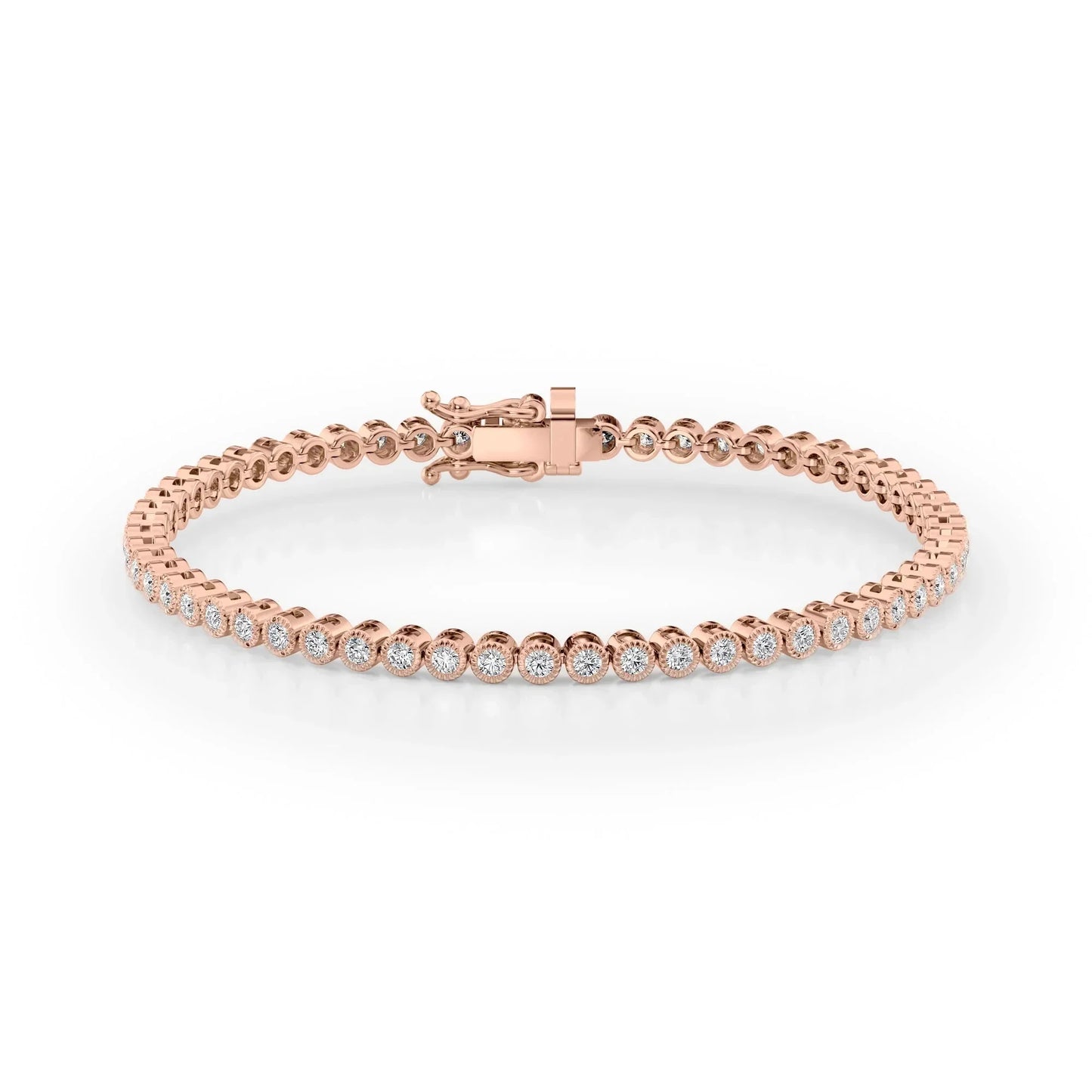 Round Lab Grown Diamond Beaded Bezel Tennis Bracelet, EF Color, VS Clarity, IGI Certified 