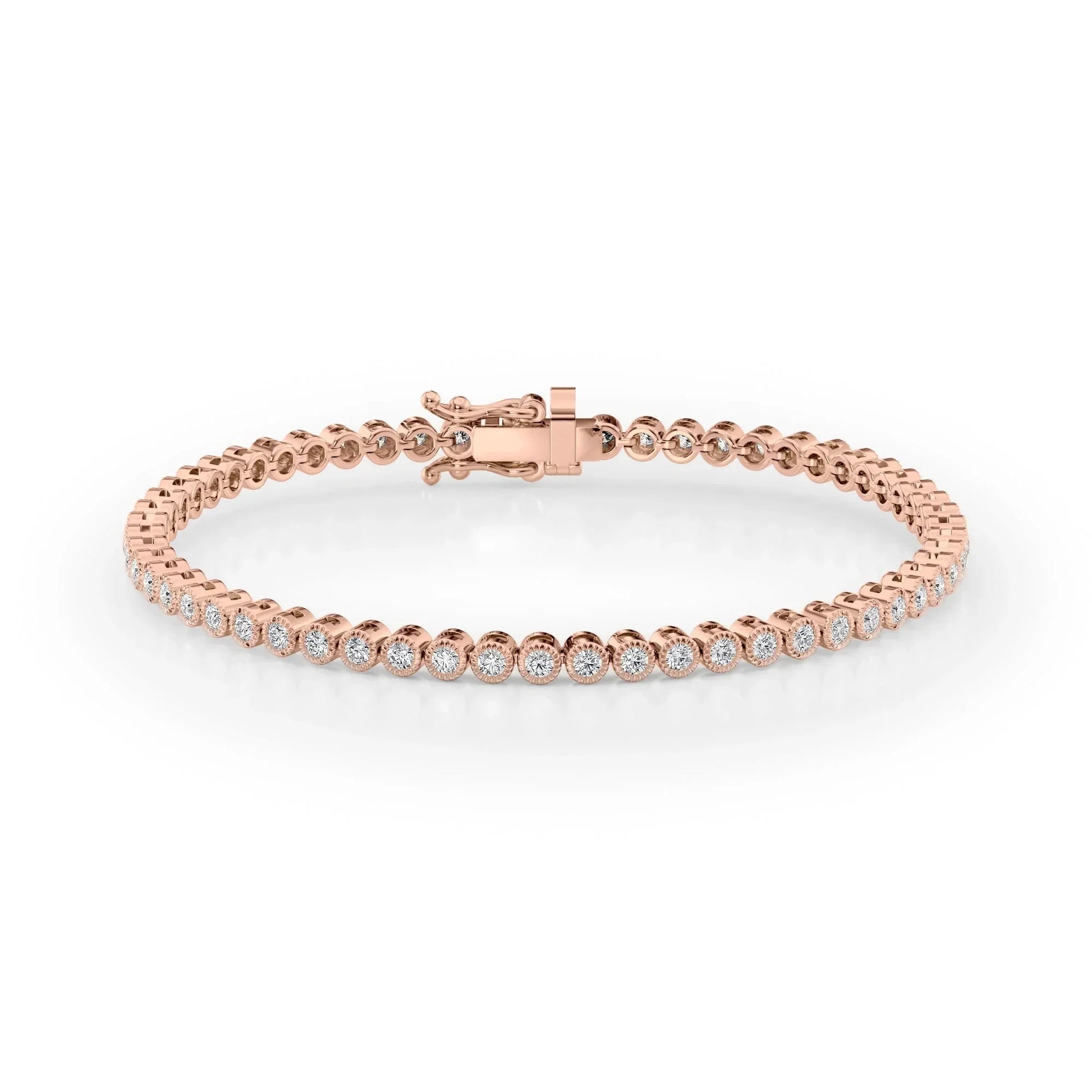 Round Lab Grown Diamond Beaded Bezel Tennis Bracelet, EF Color, VS Clarity, IGI Certified 