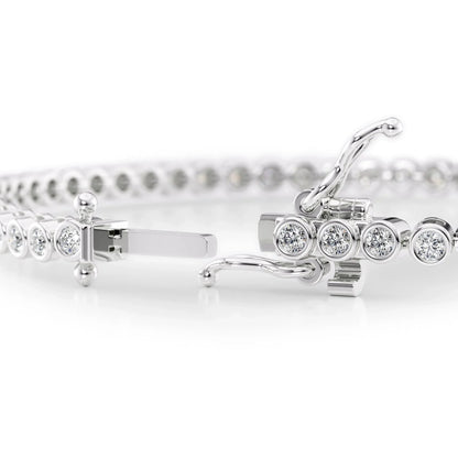 Round Lab Grown Diamond Bezel Tennis Bracelet, EF Color, VS Clarity, IGI Certified 