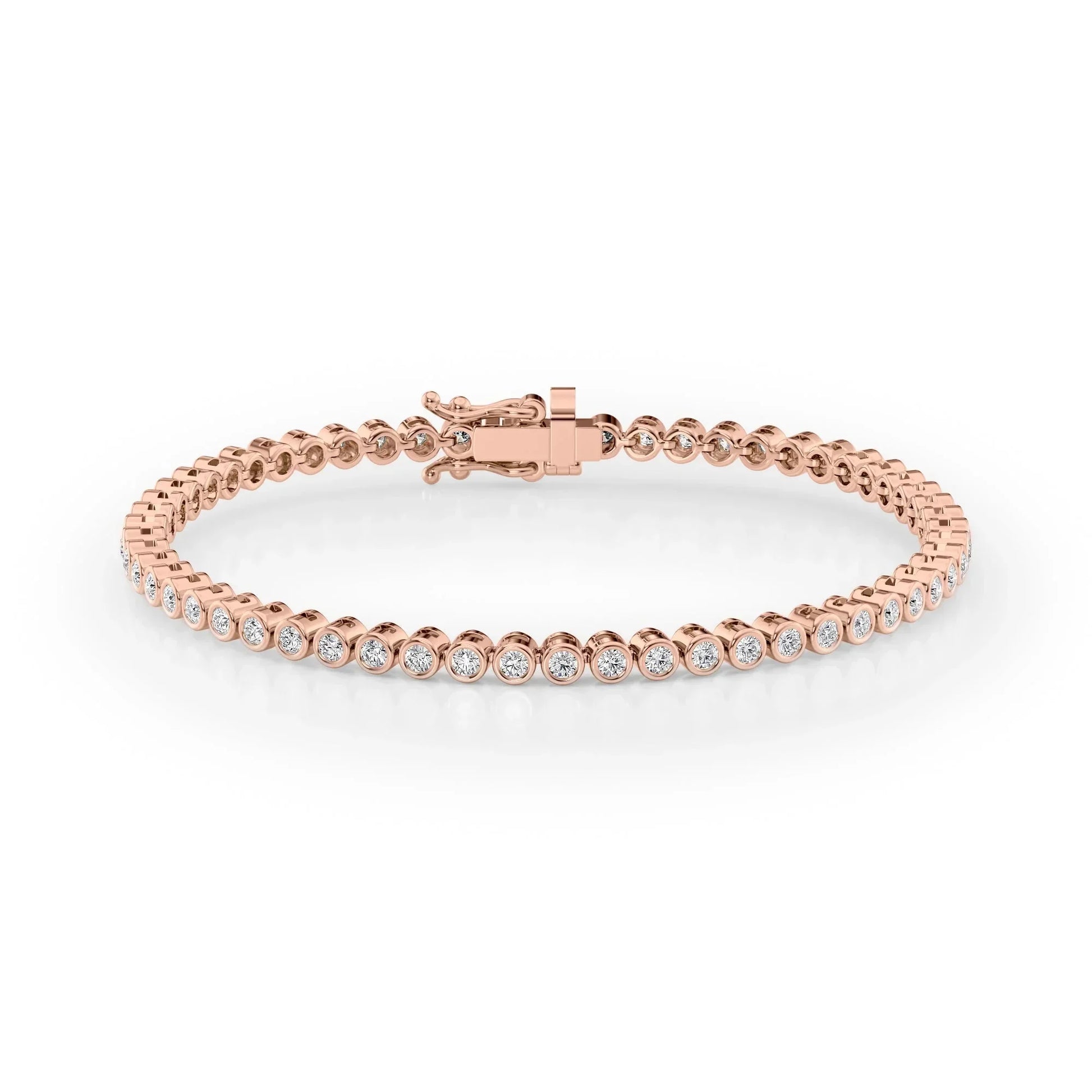 Round Lab Grown Diamond Bezel Tennis Bracelet, EF Color, VS Clarity, IGI Certified 
