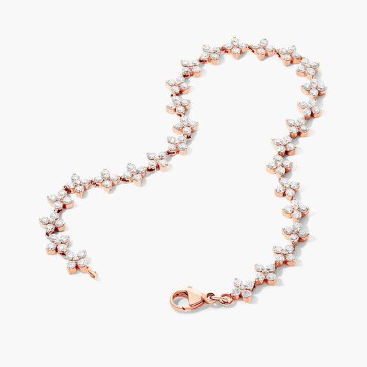 Round Lab Grown Diamond Blossom Tennis Bracelet, EF Color, VS Clarity, IGI Certified 