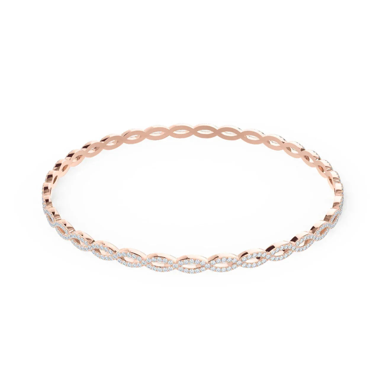 Round Lab Grown diamond Infinity Twist Bangle, EF Color, VS Clarity, IGI Certificate 