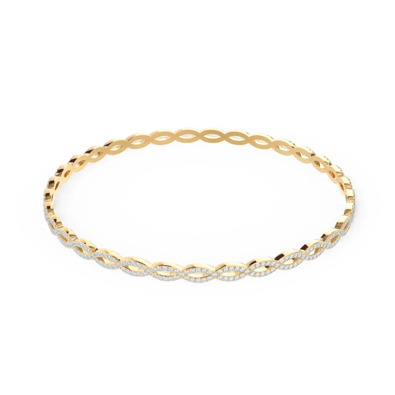 Round Lab Grown diamond Infinity Twist Bangle, EF Color, VS Clarity, IGI Certificate 
