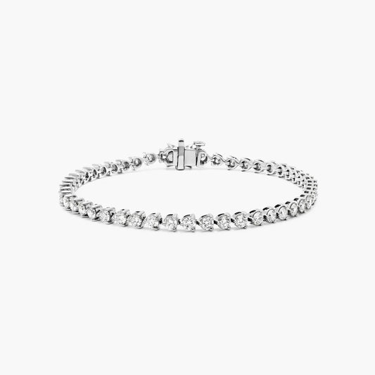 Round Lab Grown Diamond Three Prong Flower Clasp Tennis Bracelet,EF Color, VS Clarity, IGI Certificate 
