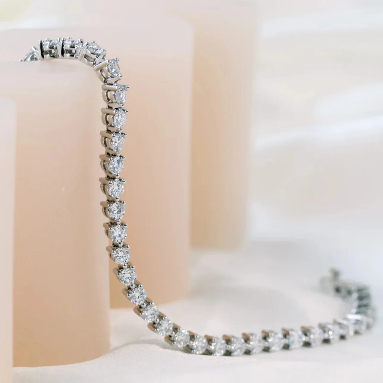 Round Lab Grown Diamond Three Prong Tennis Bracelet, EF Color, VS Clarity, IGI Certificate 