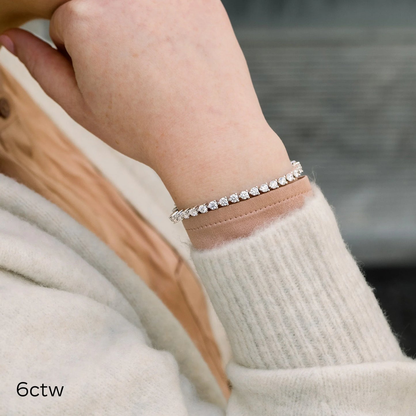 Round Lab Grown Diamond Three Prong Tennis Bracelet, EF Color, VS Clarity, IGI Certificate 