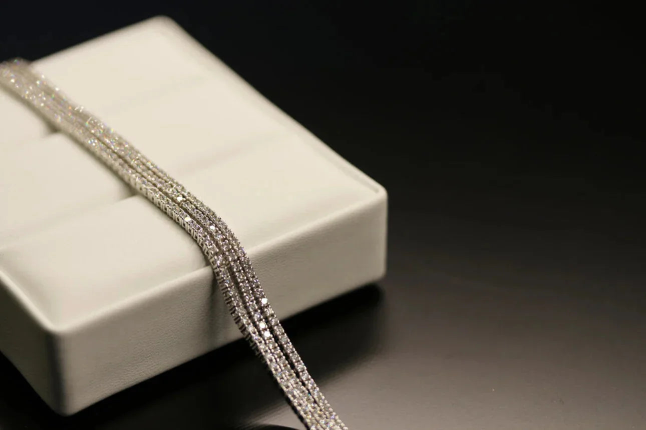 Round Lab Grown Diamond Three Row Diamond Tennis Bracelet, EF Color, VS Clarity, IGI Certificate 