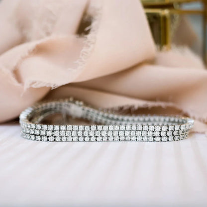 Round Lab Grown Diamond Three Row Diamond Tennis Bracelet, EF Color, VS Clarity, IGI Certificate 