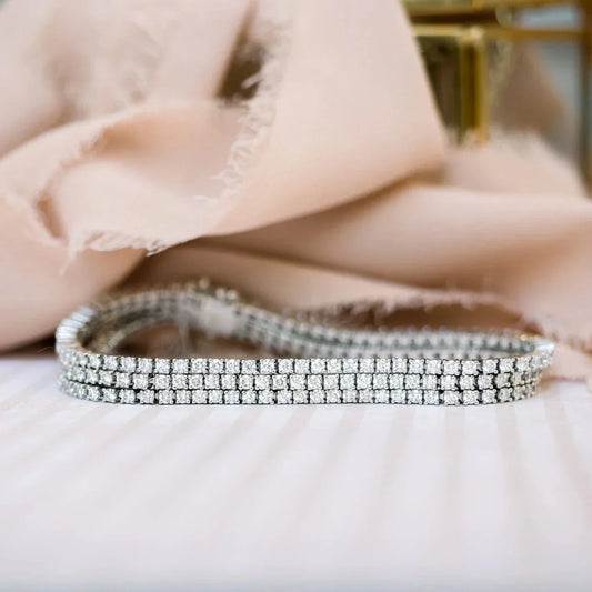 Round Lab Grown Diamond Three Row Diamond Tennis Bracelet, EF Color, VS Clarity, IGI Certificate 