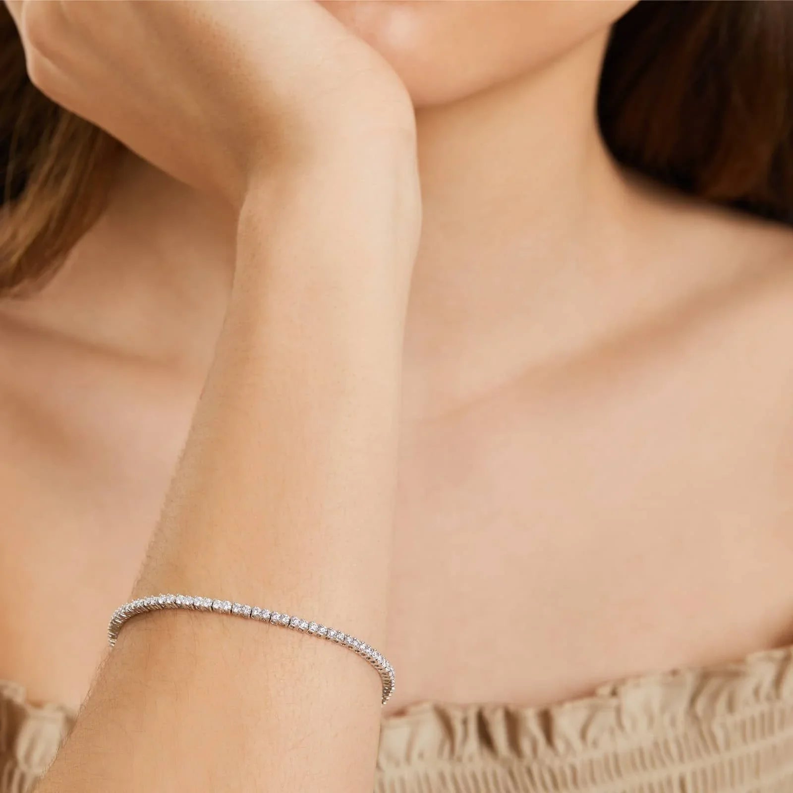 Round Lab Grown Diamond Two Prong Tennis Bracelet, EF Color, VS Clarity, IGI Certificate 