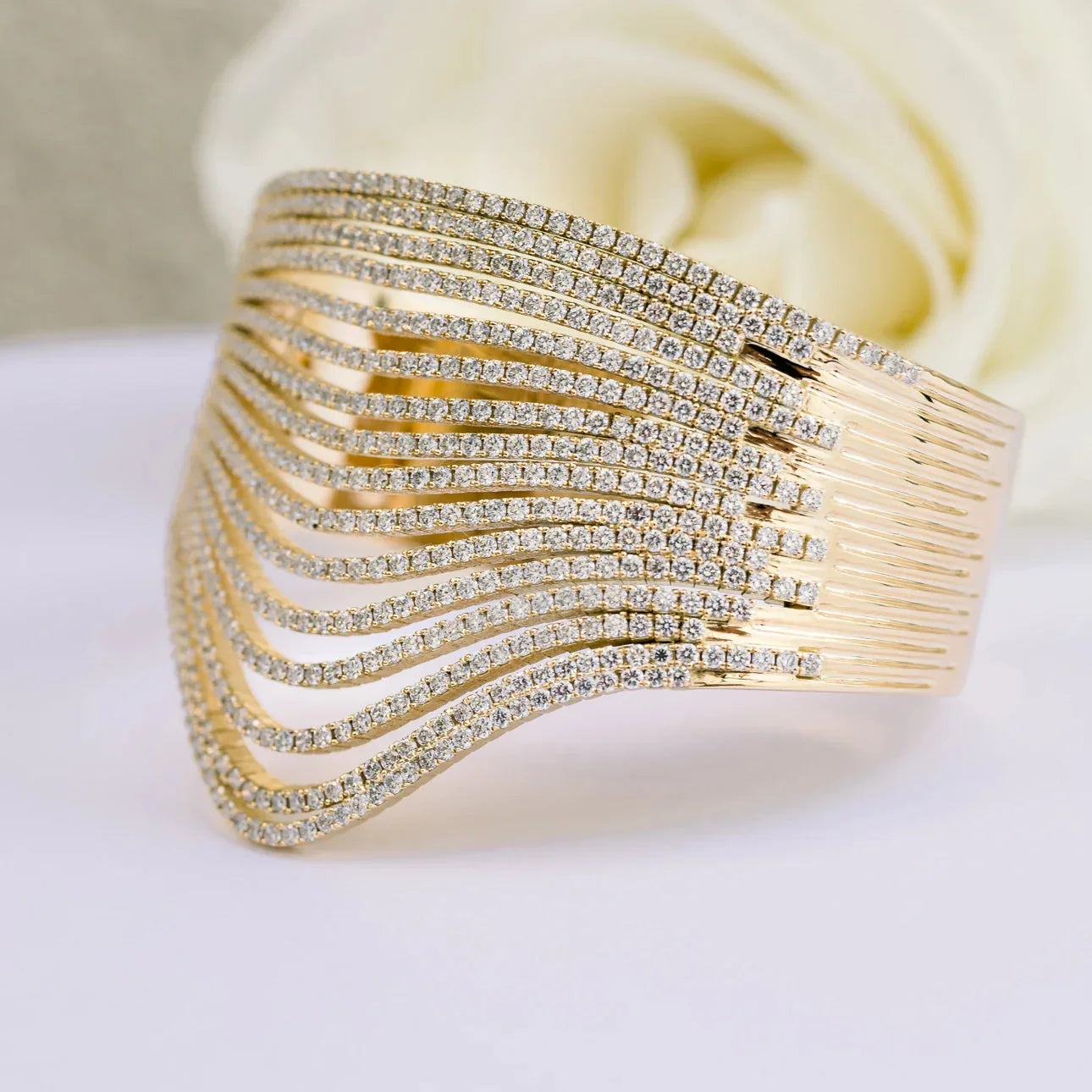 Round Lab grown Diamond Waterfall Cuff Bracelet, EF Color, VS Clarity, IGI Certificate 