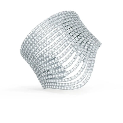 Round Lab grown Diamond Waterfall Cuff Bracelet, EF Color, VS Clarity, IGI Certificate 