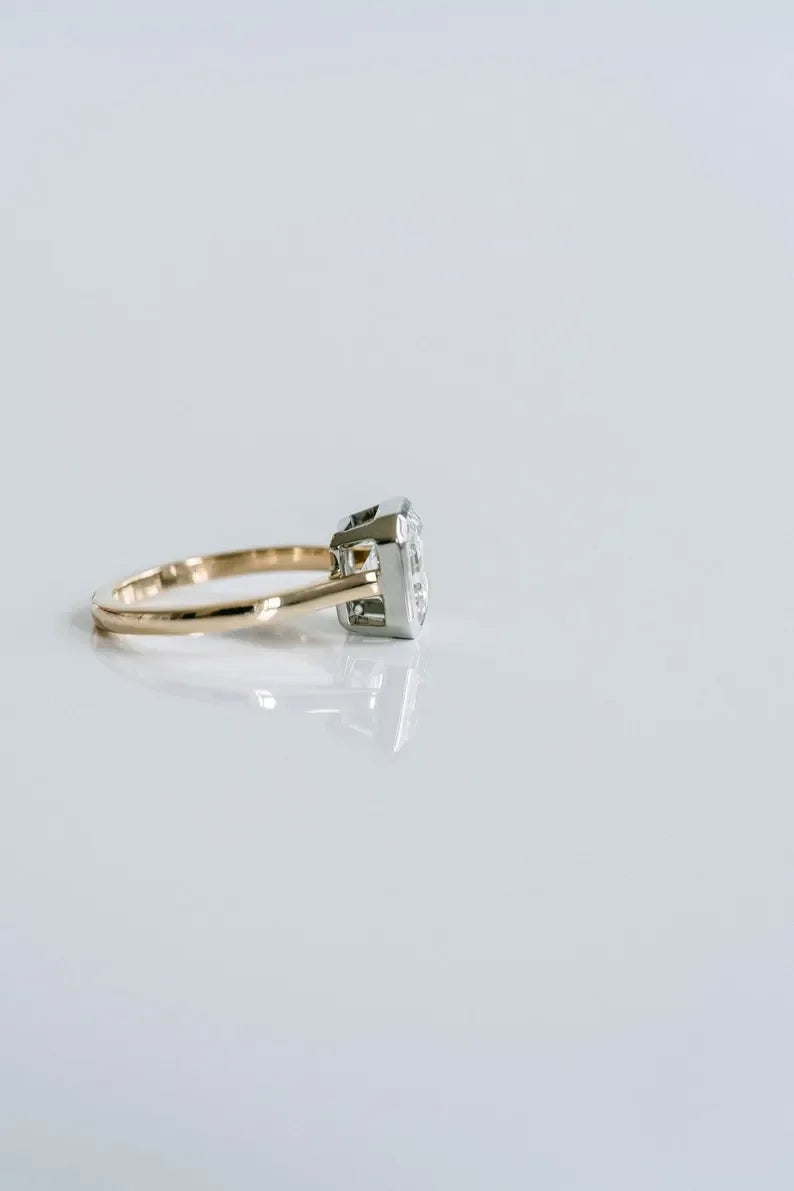 2.50CT Square Emerald Lab Diamond Two Tone Full Bezel Engagement Ring Anniversary Promise Birthday Gift Single Diamond Jewelry Ring for Her
