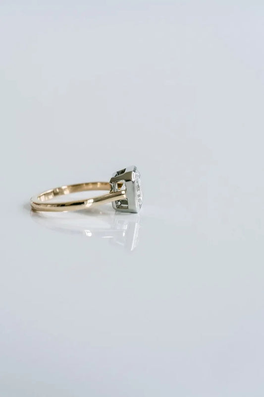 2.50CT Square Emerald Lab Diamond Two Tone Full Bezel Engagement Ring Anniversary Promise Birthday Gift Single Diamond Jewelry Ring for Her
