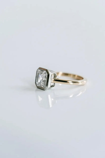 Luxury Square Emerald 2.50CT Lab Grown Diamond Ring with Two Tone Full Bezel Design, Anniversary Promise Ring, Birthday Gift Jewelry for Her
